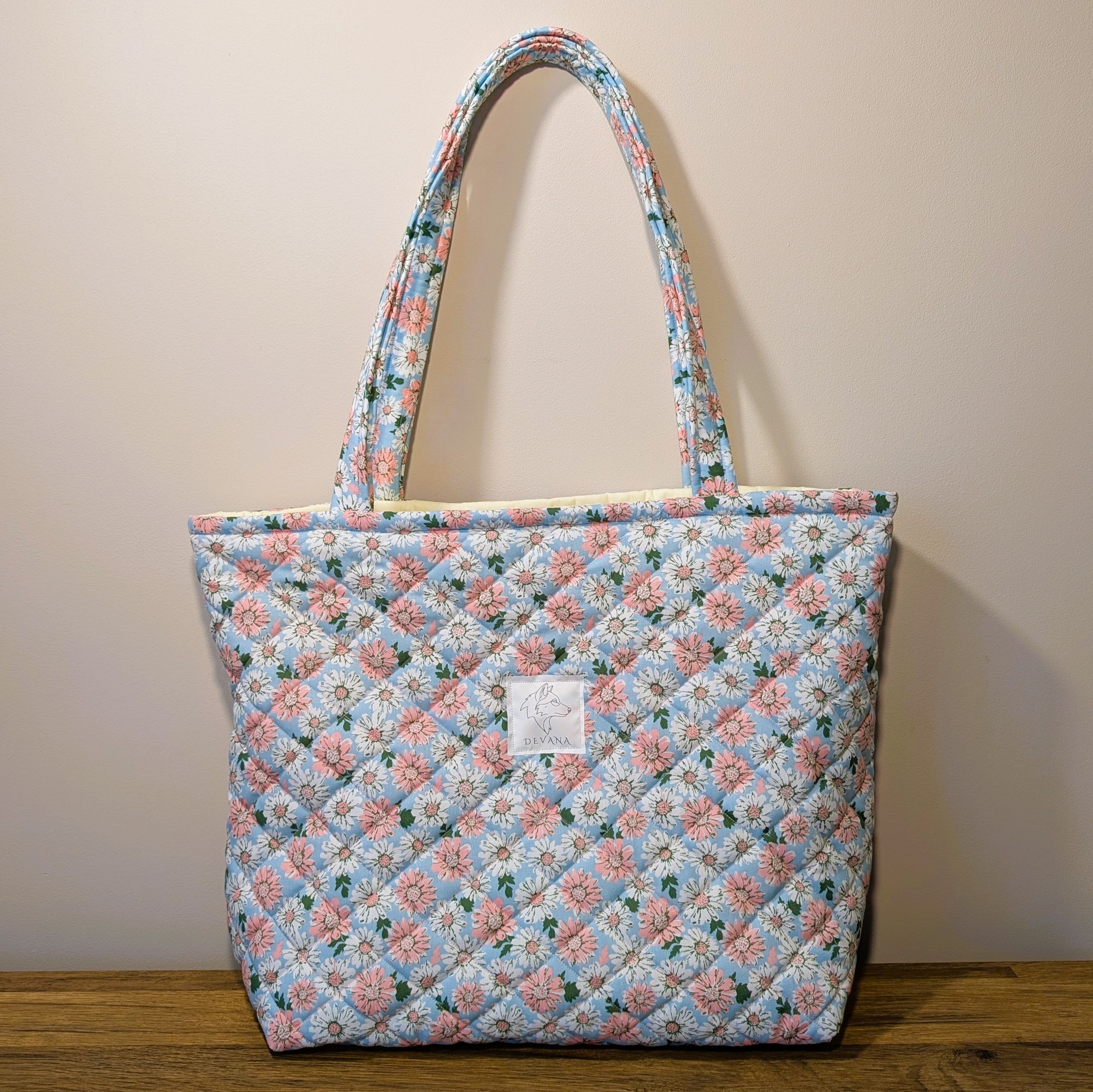Blue Daisy Quilted Tote Bag