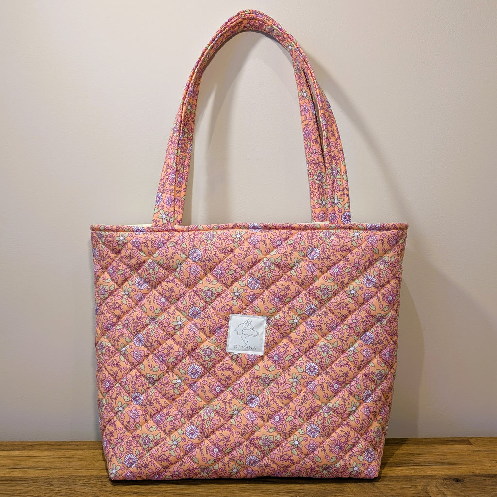 Peach Meadow Quilted Tote Bag