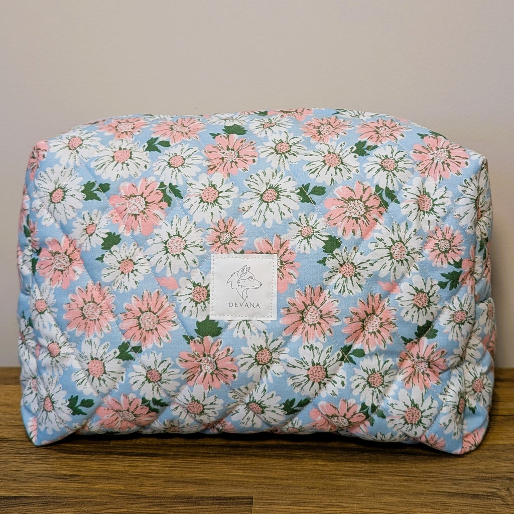 Blue Daisy Quilted Pouch
