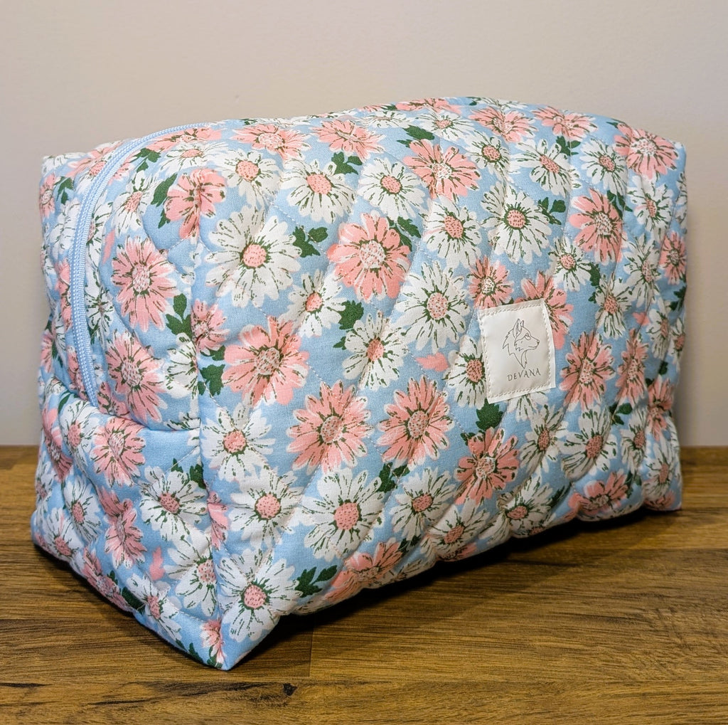 Blue Daisy Quilted Pouch