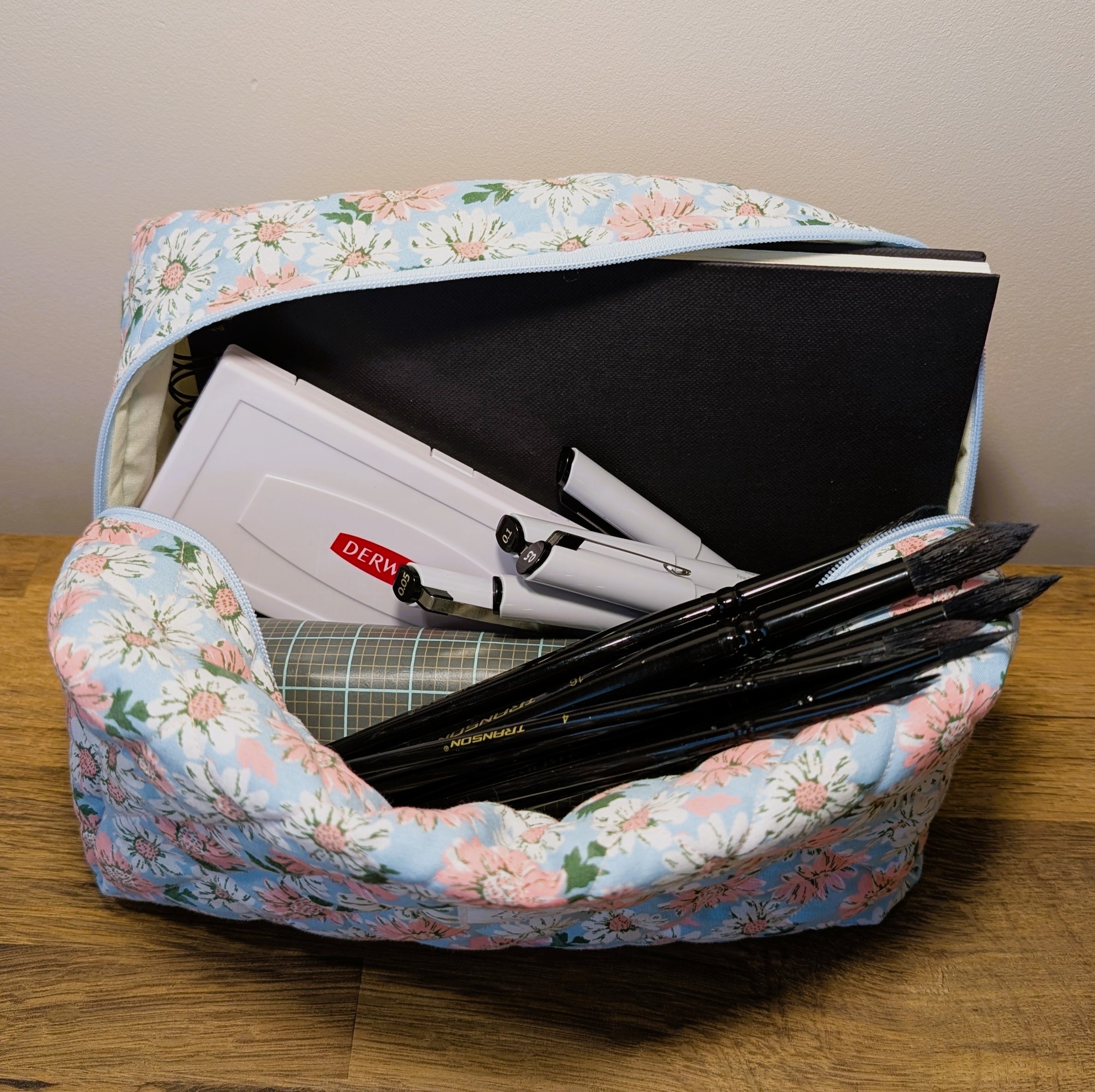 Blue Daisy Quilted Pouch