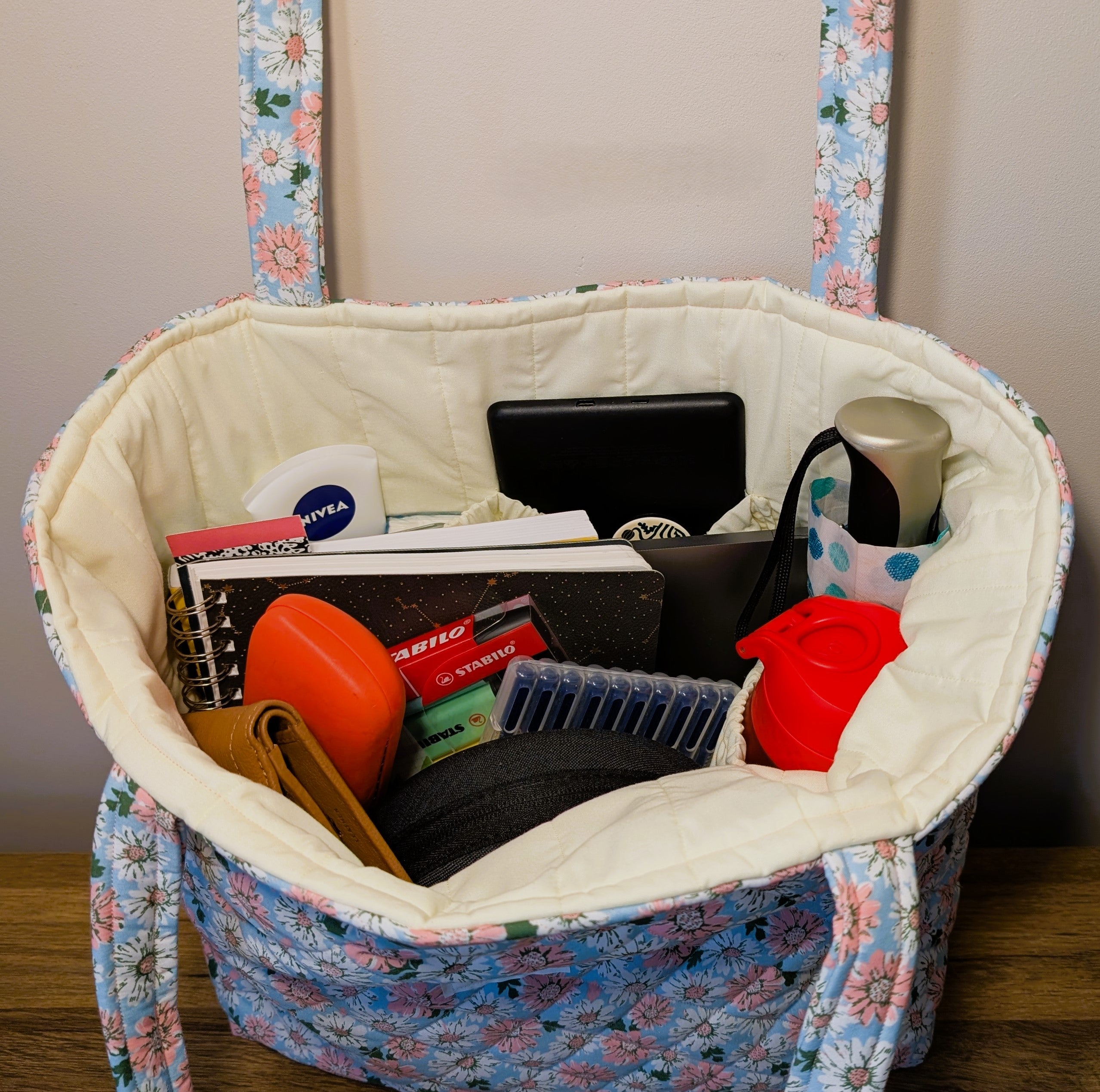 Blue Daisy Quilted Tote Bag