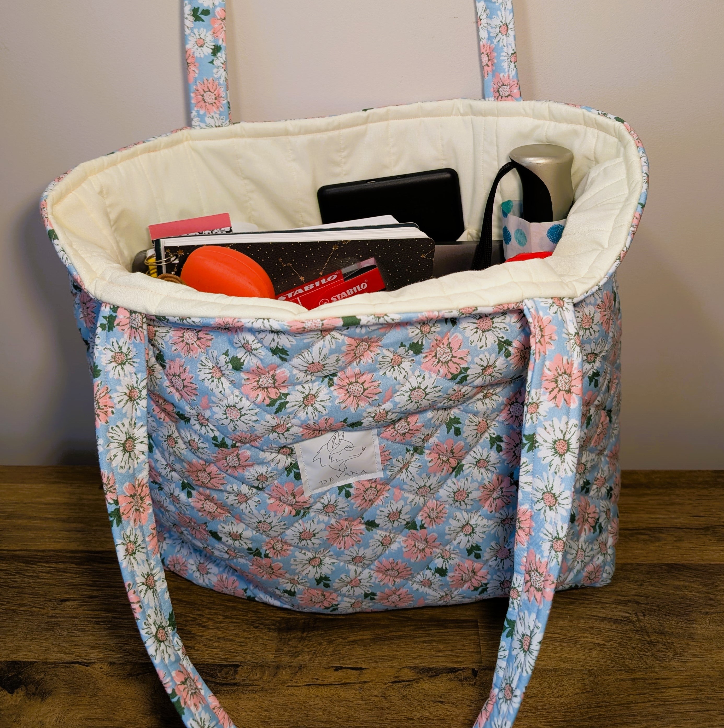 Blue Daisy Quilted Tote Bag