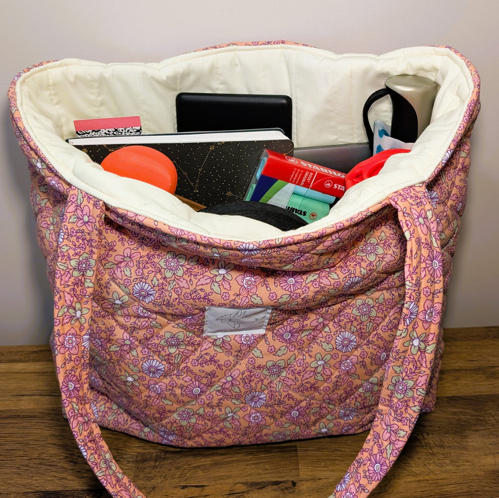 Peach Meadow Quilted Tote Bag